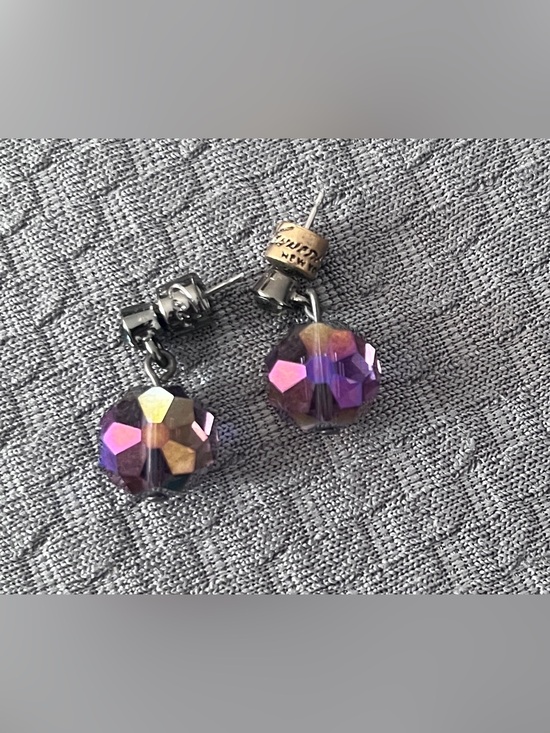 Kenneth Cole Jewelry - VTG Kenneth Cole New York Purple Iridescent Crystal Drop Earrings Branded Backs